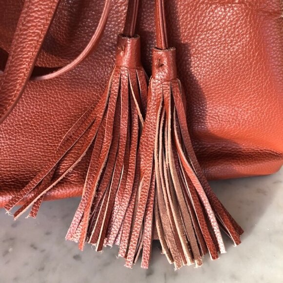 LAGGO Remy British Tan Leather Gold Studded Tassel Tote Bag NWOT - Picture 6 of 17